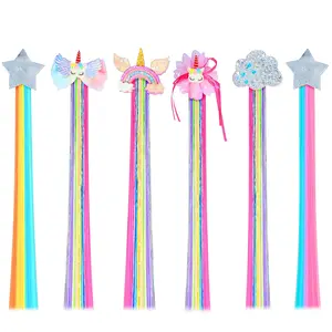SQ-HDW227 Hair Clips for Girls, 6 Pcs Rainbow Hair Extensions, Unicorn Hair Clips for Girls Toddler Kids Ponytails, Hand-made Cute Glitter Hair Accessories