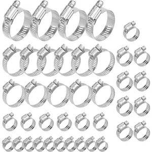 40Pcs Hose Clamps,Stainless Steel Hose Clamp Assortment Kit, 1/4" to 1-1/2" (6–38mm) Adjustable Worm Gear Pipe Hose Clamp For Fuel Line，Plumbing, Applications, Tube, Garden
