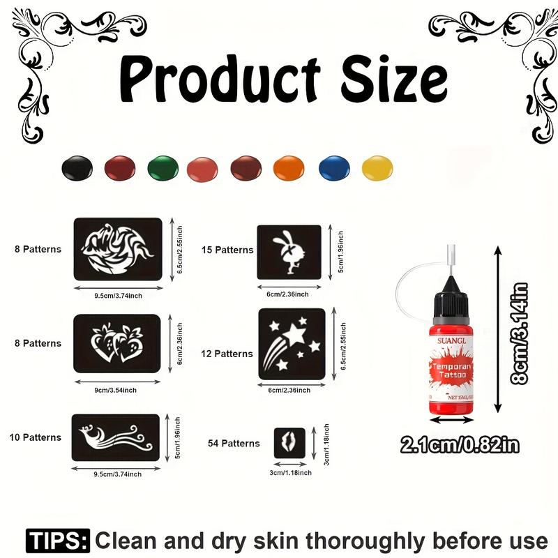 A must-have for parties and events, 8 bottles of mixed color temporary tattoo ink, easy-to-use body painting set  tattoos