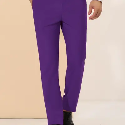 HOT Lars Amadeus Mens Purple Plaid Dress Pants Purple Mens