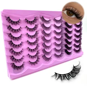 Shinyeen 21 Pairs 3 styles 3d Fluffy Russian Strip Lashes, D Curl Lash Strips, Natural False Lashes Mink, Fluffy Eyelashes Mink, Natural Wispies Mink Eyelashes, Wispy Fake Lashes