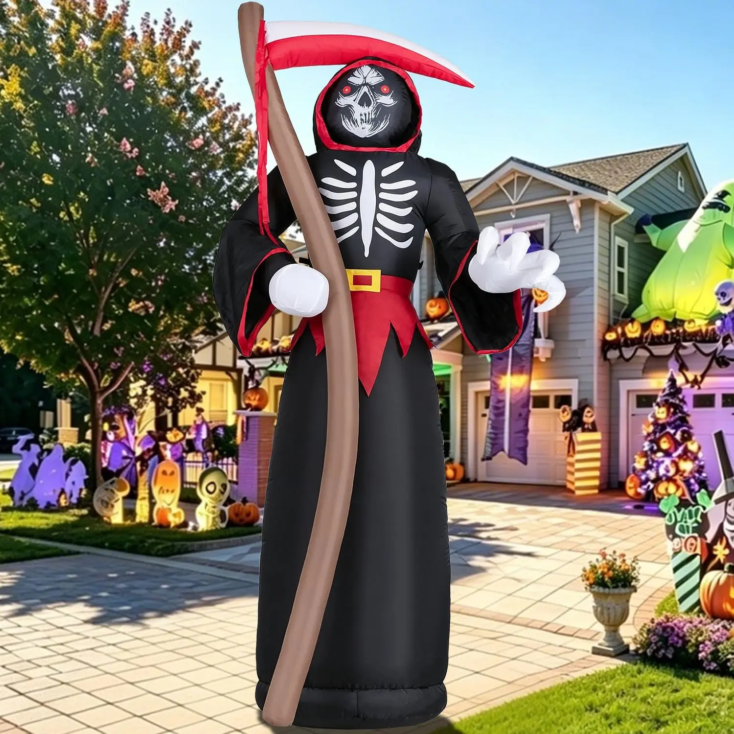 8FT Halloween Inflatable Grim Reaper Decoration, Blow Up Yard Lawn Decor | Scary Halloween Blow Up Skeleton Reaper, Easy Setup Weather Resistant for Halloween Party Yard Lawn Haunted House Decorspooky season decor, spooky yard decor, halloween yard decor,