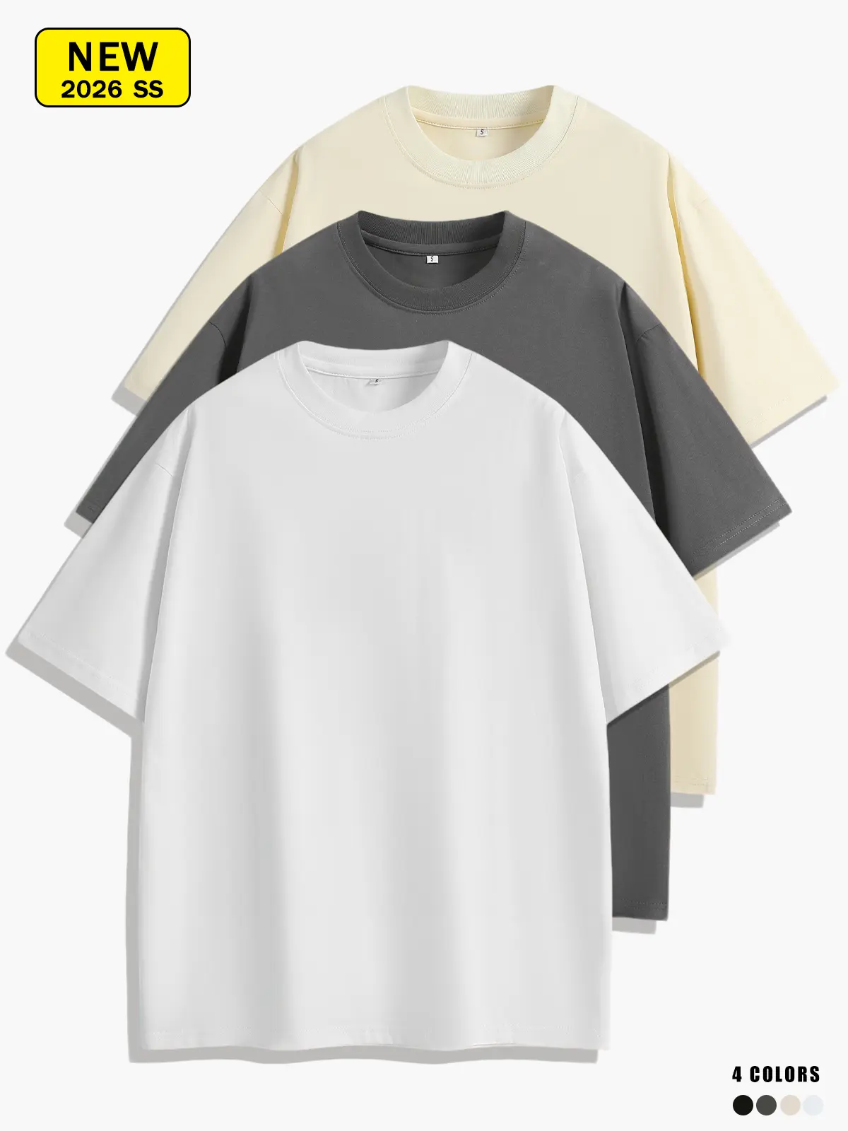 Men’s summer 100% cotton solid-color short-sleeve T-shirt, relaxed drop shoulder fit, moisture-wicking, breathable, wrinkle-resistant, comfortable