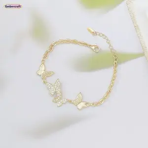 Embercraft Gold Plated Butterfly Bracelet for Women Triple Layer Chain Charm Elegant Delicate Fashion Jewelry for Daily Wear Party and Gift