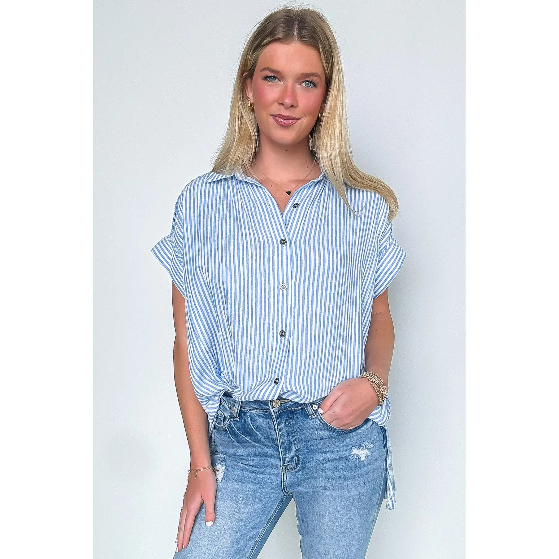 Savani  Button Down Striped Top - FINAL SALE
