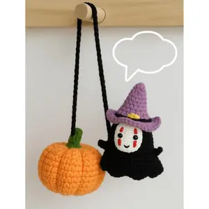 No face Ghost Hanger with Mini Pumpkin Crochet - Halloween Ghost Car Hanging Decoration - Sweet & Spooky Crochet