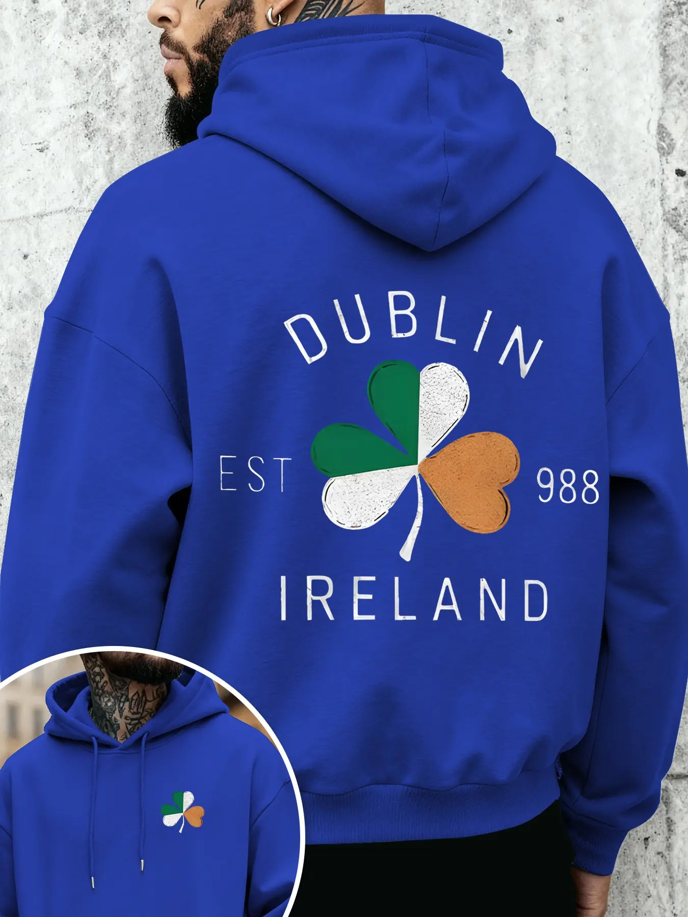 Men's Retro Berlin Theme Printed Hooded Sweatshirt with Drawstring Pockets, Casual Fall & Winter Fitted Hoodie, Multiple Colors
