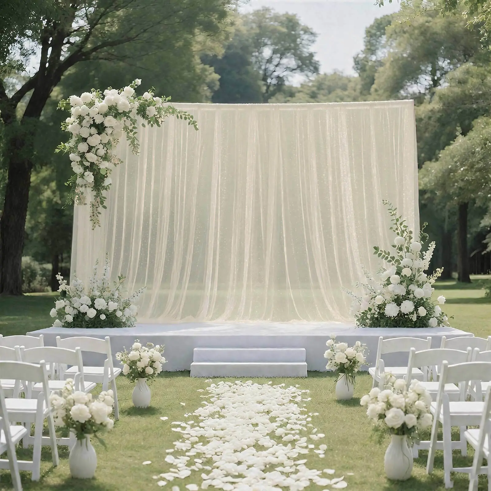 Sheer Wedding Arch Drape 10ft × 10ft Beige – Backdrop Curtain Panel with Rod Pocket