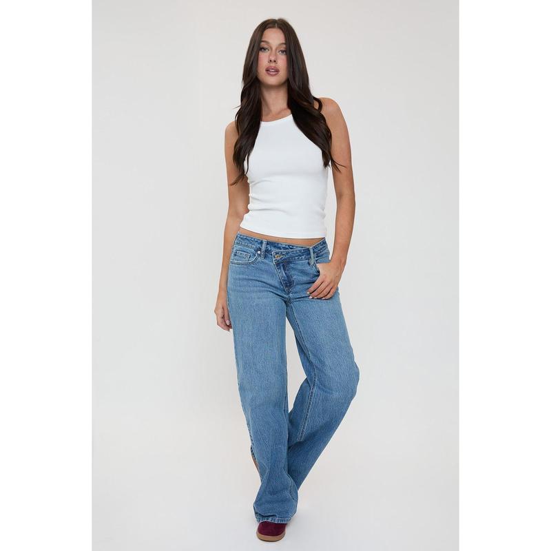 Women's Luxe Bella Relaxed Rise Asymmetrical Wide Leg Jeans