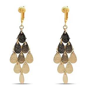 Gold Dangling Teardrops Clip On Dangling Earrings