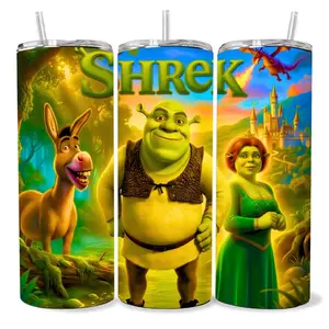 Shrek 20  oz Tumbler - BPA Free, Stainless Steel, Leak Proof, Clear Lid, Includes Straw
