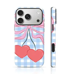 Blue Gingham Bow Design Fashion Phone Case Full Body Protection,phone Case Suitable for Iphone 11/12/13/14/15/16/17 Pro Promax Plus Air and Samsung S22/S23/S24/S25 Plus Ultra Fe,Unique Phone Case