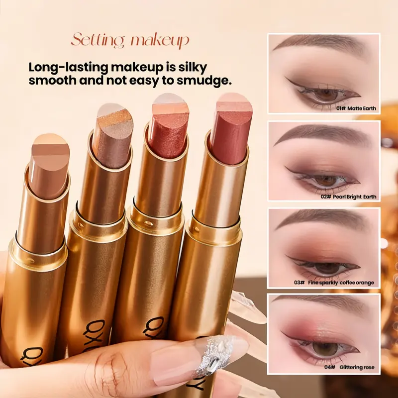 Alcohol-Free 3-Color Solid Eyeshadow Stick - Matte, Shimmer, Pearlescent Gradient, Blendable, Single Bottle Solid Core Cosmetic, Easy Eye Makeup for Adults, Eye Stick Eyeshadow for Stage Performances & Daily Dating