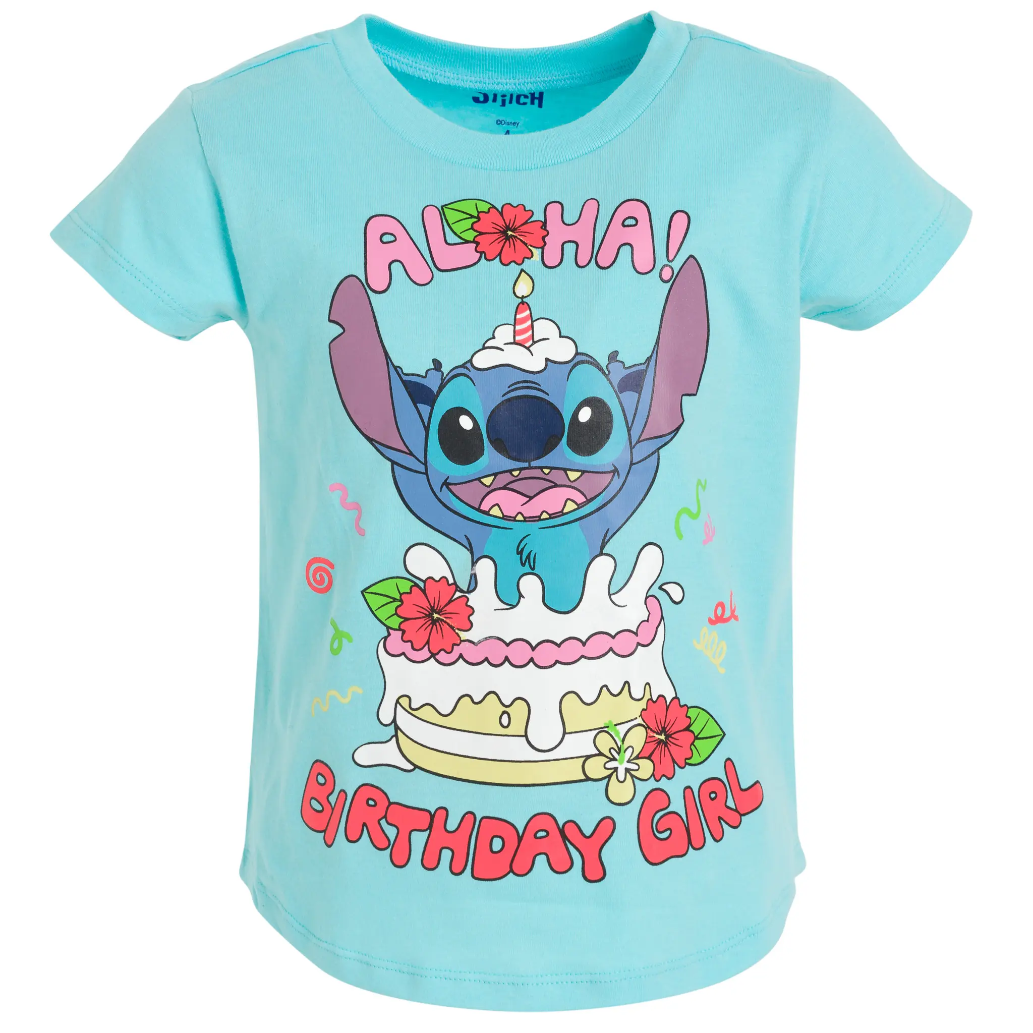 Disney Girls' Breathable Cotton Lilo & Stitch Crew Neck Birthday Graphic T-Shirt for Little & Big Kids, 4 - 5 Years, Cute, Graphic Tees, Stitch And Angel, Sparkle Glitter, Party Wear, Cpsia Safe, Double Stitching, Ultra Soft, Cartoon Pattern Girls' T-Shir