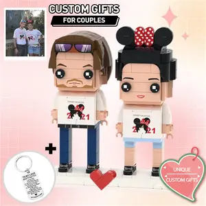 Great Custom Gift:Customizable Brick Figure with Keychain Set Commemorative Gift Wedding Favors/Anniversaries/Family
