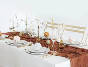 6/10-piece set of cheesecloth table runners, bohemian-style gauze long table runners, romantic country-style tulle table runners. Suitable for weddings, baby showers, home decor, and holiday decorations.