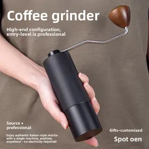 Hand-cranked coffee grinder, manual coffee bean grinder, portable coffee grinder with solid wood handle