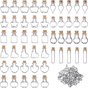 50 Pieces Small Mini Glass Jars Bottles with Cork Stopper, 10 Styles Christmas Wishing Glass Cork Bottle with 50 Pieces Eye Screws for Wedding Birthday Christmas Party Home Decoration