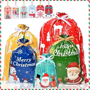 30Pcs Extra Large Christmas Gift Bags with Tags – Foil Drawstring Xmas Bags in 5 Sizes & 13 Designs – Reusable Wrapping Bags for Presents Bulk