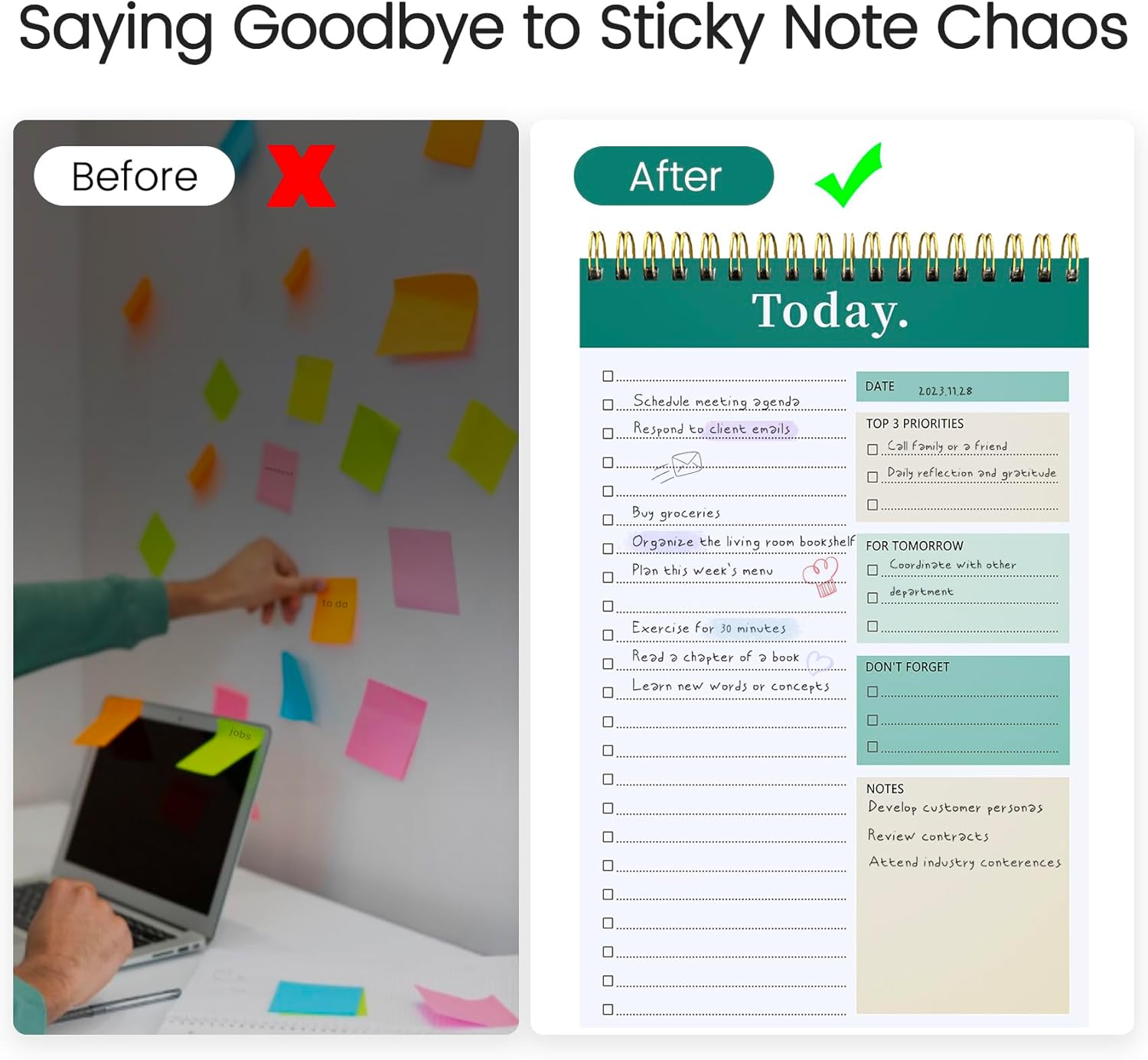 Daily To Do List Notepad - 52 Sheets Spiral Planner Checklist Notebook Work Organizer Planning Pad Perfect for Enhanced Productivity and Tasks Goal Achievement - Green