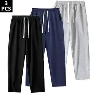 3-Pack Men's Regular Fit Solid Drawstring Waist Sweatpants with Casual Pocket Design for Fall & Winter Everyday Wear Athletic Relaxed Fit Trousers Sports Bottoms work pants men pantalones