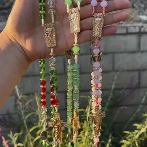 San Judas Crystal Rosary - Elegant Beaded Design with Gold Tone Cross and Medallion for Prayer