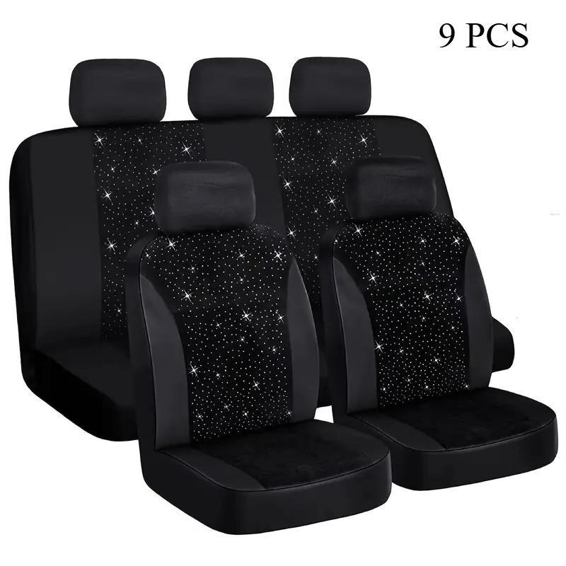 Diamond Black Car Seat Covers 9PCS 5 Seater Breathable Polyester All Season Comfort Stylish Design for Cars SUVs Trucks
