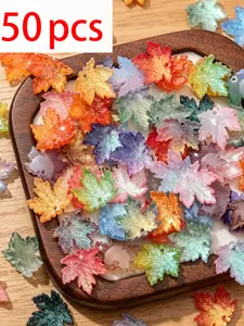 50pcs Glass Leaf Beads DIY Jewelry Making Supplies, Maple Leaf Shape, Random Colors, Ideal for Necklaces, Earrings, Hair Accessories