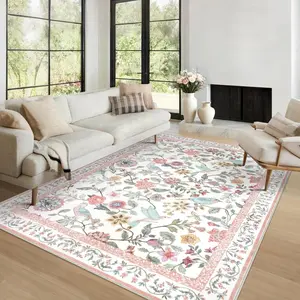 Floral Print Non-slip Floor Mat, 1 Count Exquisite Comfortable Soft Floor Carpet, Decorative Area Rug for Home Living Room Bedroom Hotel, Boho Floral Rug
