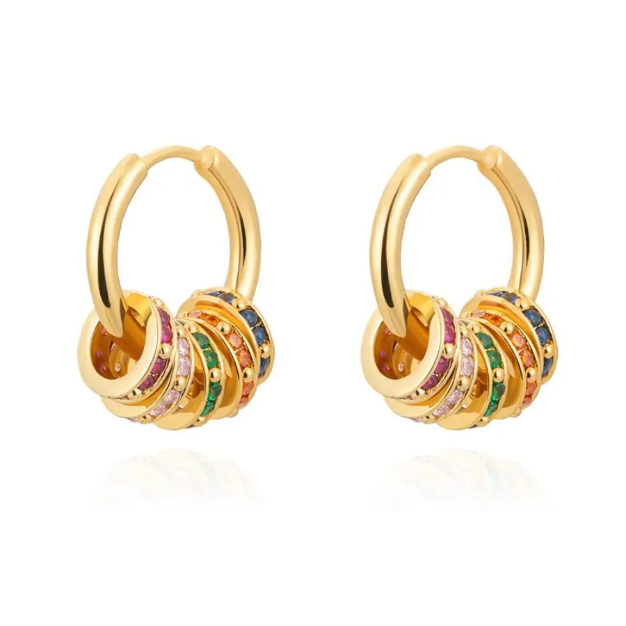 14K Gold Plated Small Heart Huggie Dangle Earrings for Women, Hypoallergenic Lightweight Dainty Jewelry with Multicolor Stones, Trendy Minimalist Style for Daily Wear Party & Gift Giving
