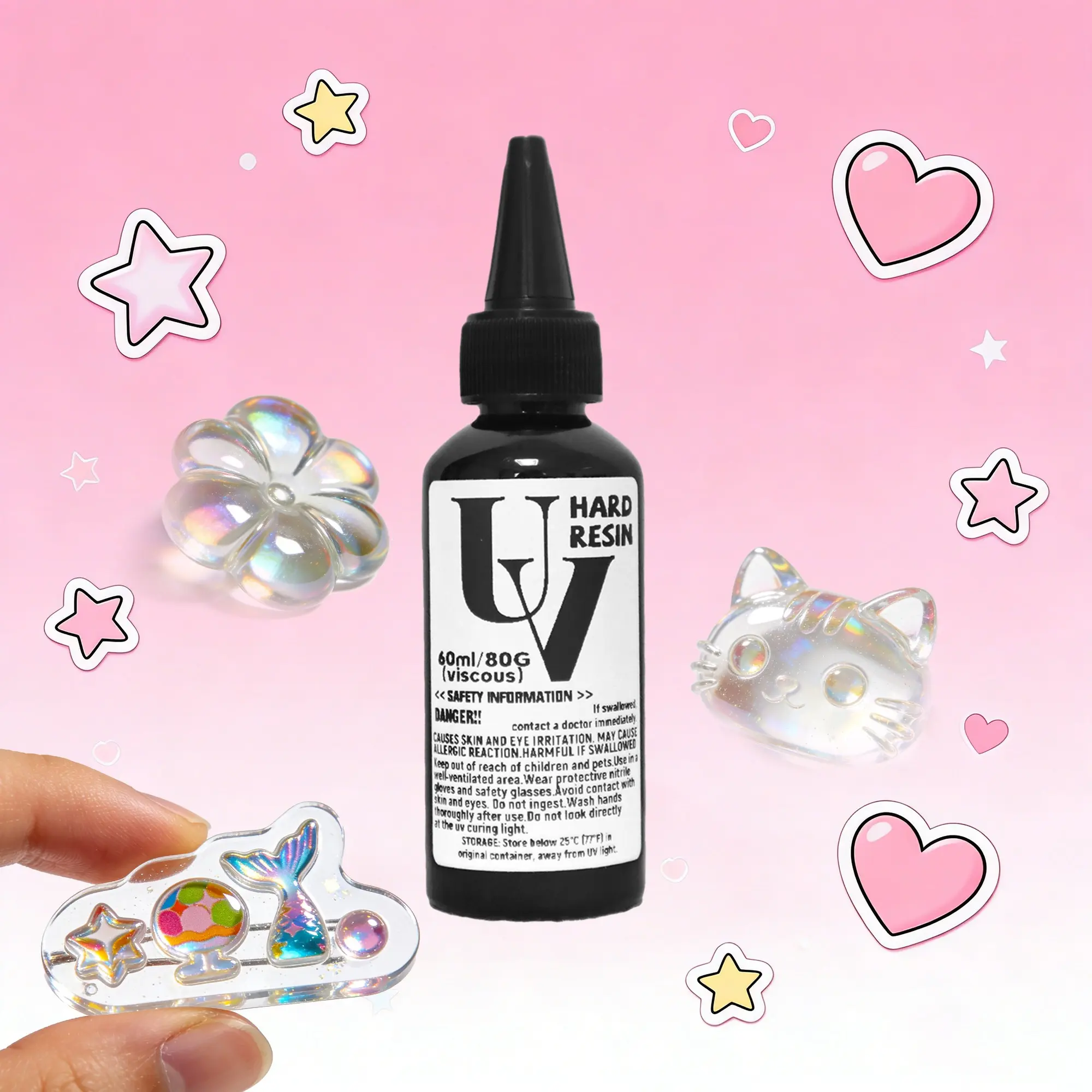 Hard UV Resin Gemstone Grade Hardness, Clear Like Water, Fast Flow Requires Curing Light, Waterproof, High Temperature Resistance