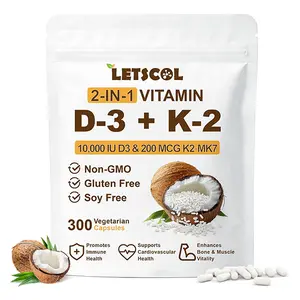 Vitamin D3 + K2 Capsules, 10,000 IU Vitamin D3 & 200mcg Vitamin K2 (MK-7) for Immune, Heart, Joint, Teeth & Bone Support, Easy-to-Swallow Capsules