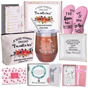 Retirement Gifts for Women 2024, Happy Retirement Gifts for Coworker, Retired Friends, Boss, Teachers, Nurses, Mom, Grandma, Retirees-Wine Tumbler, Farewell Bracelet, Ring Dish, Socks, Bag, Keychain