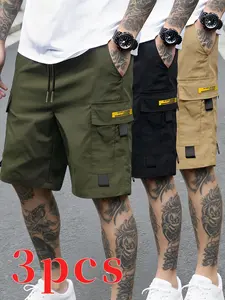 3-Pack Men's Golf Shorts, Casual Loose-Fit Multi-Pocket Summer Pants, Trendy Straight Leg Workwear, Beach Travel Five-Quarter Shorts