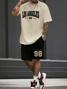 Men's Summer Essentials 2026: Breathable Oversized Graphic Set | Loose Fit Sporty Casual Two-Piece Outfit for Gym & Outdoor | Modern Clean Fit T-Shirt & Shorts