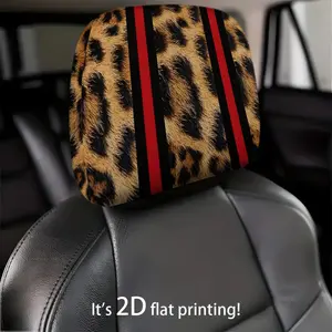 Red Leopard Print Patchwork Printed Pattern Car Headrest Cover, 2D Flat, Suitable for Travel/Daily Commute/Car Interior Decoration/Festive Fashion Interior Decor, All-Season Use, Ideal Car Interior Accessory, Boujee Car Accessories, 2D Flat