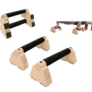 2 PCS Wooden Parallettes Bars, Wood Push Up Bars Calisthenics Equipment with Non-Slip Base, Pushup Handles Fitness Blocks for Men and Women Strength Training