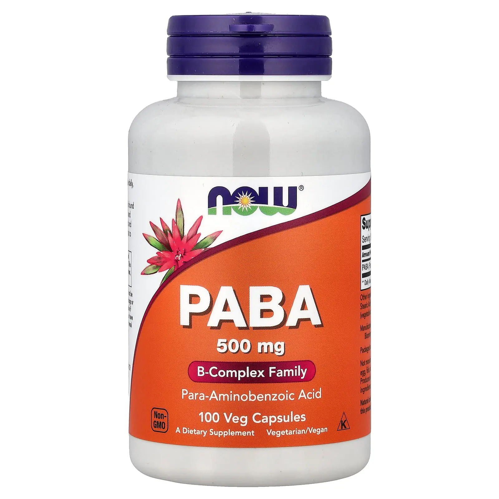 NOW Foods PABA, 500 mg, 100 Veg Capsules