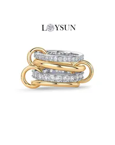 Loysun Interlocked Stackable Rings for Women – Mixed Metal CZ Statement Rings for Summer Outfits or Gifts
