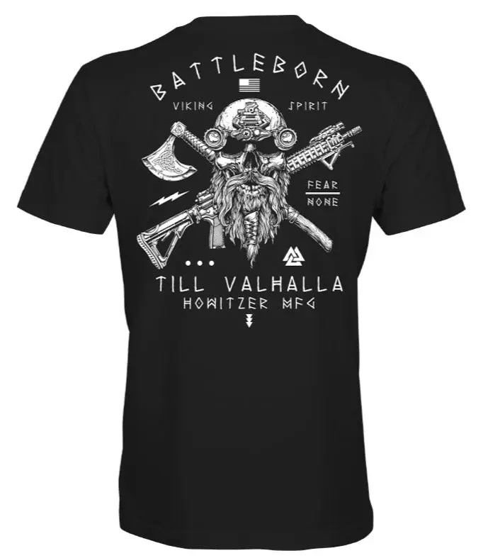 Howitzer Men's Battleborn Graphic T-Shirt, 100% Cotton Original Patriotic Top, Supports Veterans & First Responders