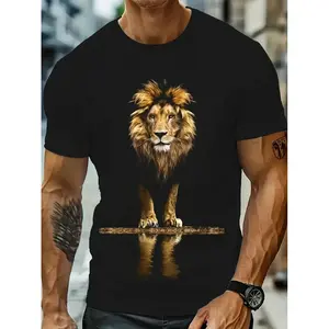 Men'S & Women'S 100% Lion Face Graphic T-Shirt - Black with White Lion Print, Regular Fit Short Sleeve Crew Neck Casual Shirt for Halloween, Christmas, Birthday Gifts, Casual Attire & Themed Events - Soft Breathable Unisex Top for Men & Women
