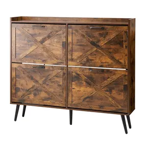 【fathersdaygift】VEVOR Shoe Cabinet with 4 Flip Drawers,Farmhouse Shoes Storage Cabinet with Wood Legs and Anti-Tipping DeviceFreestanding Shoe Organizer Ideal for EntrywayHallwayBedroomLiving RoomBrown