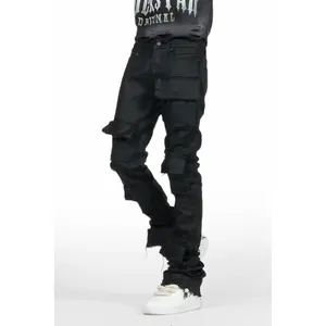 Petrus Black Coated Super Stacked Flare Jean
