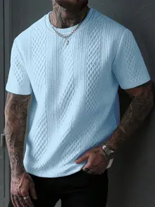 Men's Summer Casual Knit Textured T-Shirt, Simple Solid Color Short Sleeve, Perfect Gift for Outdoor Play Running Fitness