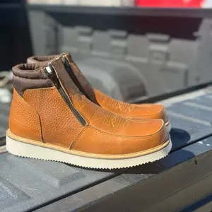 Zapato 771 Men's Brown Leather Ankle Boots with Zipper Closure and Comfortable Sole