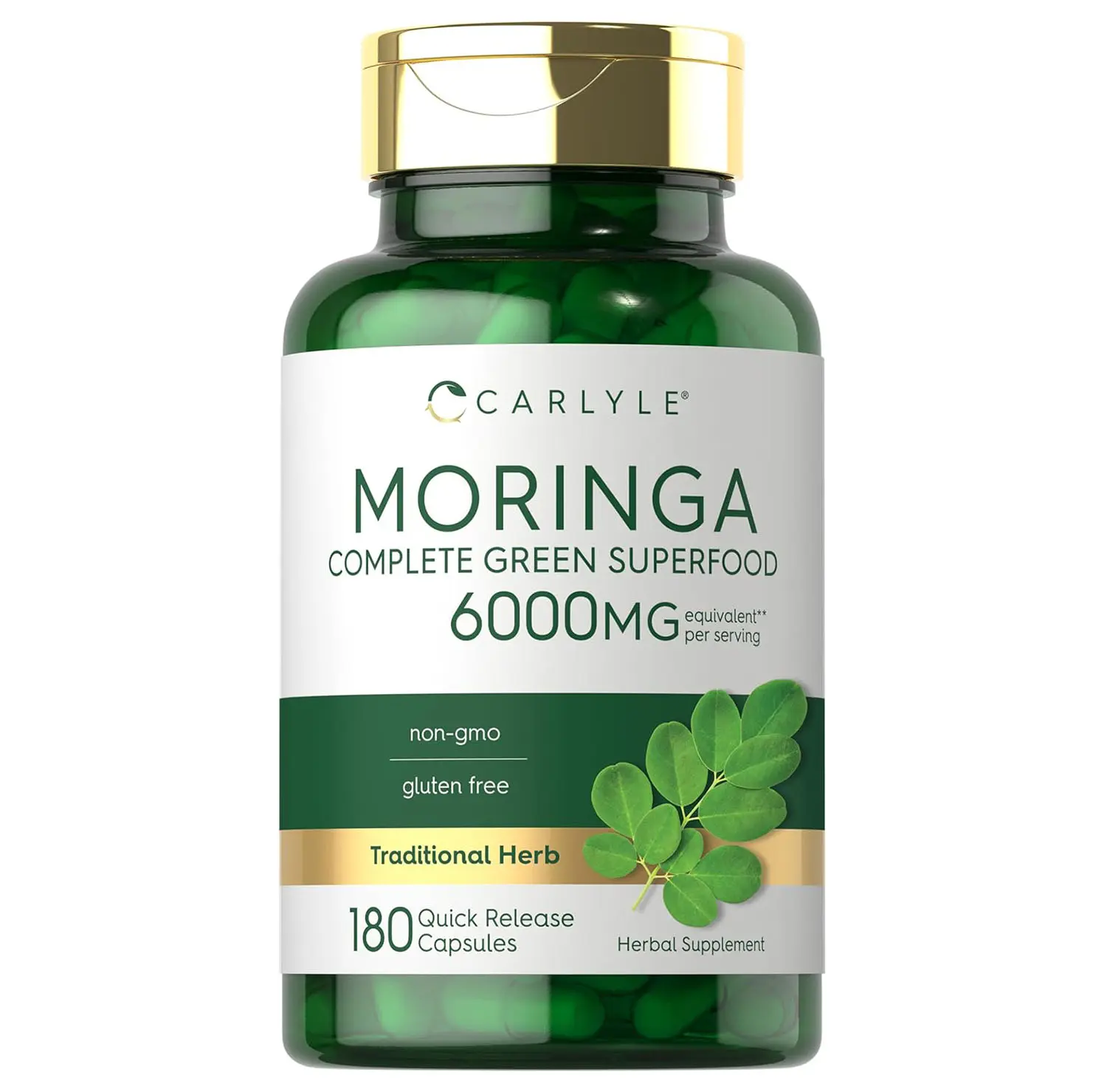 Carlyle Moringa Oleifera Supplement | 180 Capsules | Complete Green Superfood for Women and Men | From Moringa Leaf Powder | Non-GMO and Gluten Free
