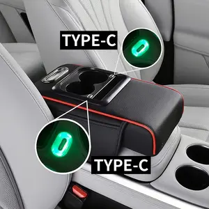 Car Armrest Box, Car Console Organizer with Dual Type-C Ports, Indicator Light, Multi-Color Universal, Includes Adapter and Paper Towels