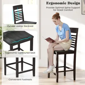 COSTWAY - 3-Piece Counter-Height Dining Table Set for 2 with Rubber Wood Frame and Footrest-Gray