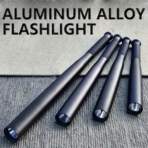 Aluminum LED Flashlight with Long Handle, High Brightness Tactical Torch, 3 Modes, Non-Slip Grip, Compatible with Aa Batteries, High Performance Flashlight