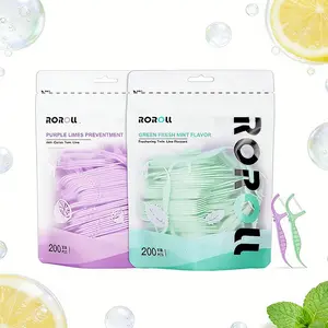 200 Pack Mint/lime Flavored Floss Sticks, Dual Line Design for Deep Cleaning, Fresh Breath, Tooth & Gums Care, Ideal for Home, Restaurant, Party